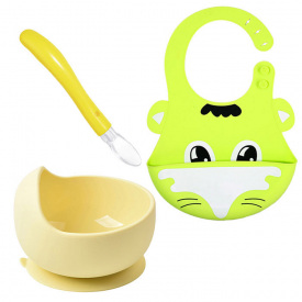 Набор силиконовой посуды 2Life 3D Котик 3 предмета Желтый/Зеленый (vol-10405)