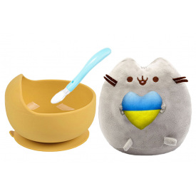 Набір S&T м'яка іграшка Pusheen cat/тарілка Y28/ложка (v-10551)
