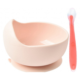 Набор силиконовая круглая тарелка для первых блюд и ложка 2Life Y4 2 шт Розовый (vol-10164)