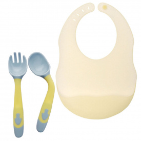 Силиконовый слюнявчик и термочувствительная ложка вилка 2Life 3 предмета Желтый (vol-10509)