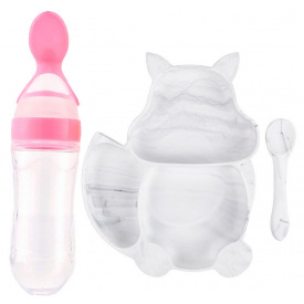 Набор силиконовая 3-х секционная тарелка ложка бутылка-ложка Y1 2Life 3 шт Белый/Розовый (vol-10015)
