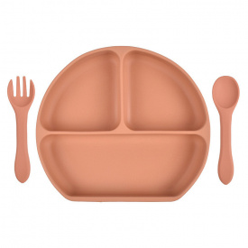 Набор силиконовая трех-секционная тарелка ложка вилка 2Life Y27 3 шт Оранжевый темный (vol-10088)