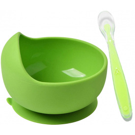 Набор силиконовая круглая тарелка для первых блюд и ложка 2Life Y7 2 шт Зеленый (vol-10175)