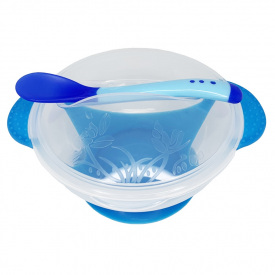 Тарілка на присосці прозора Mega Zayka MGZ-0100 (Blue) з термоложкою та кришкою