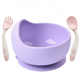 Силиконовая глубокая тарелка и ложка вилка меняющая форму 2Life Y2 Фиолетовый (vol-10714)