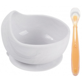 Набор силиконовая круглая тарелка для первых блюд и ложка 2Life Y1 2 шт Серый (vol-10163)