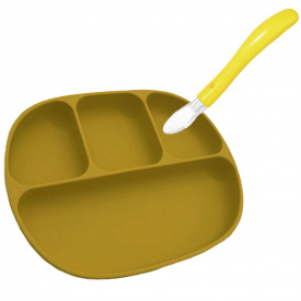 Четырех-секционная тарелка и силиконовая ложка в контейнере 2Life D6 678 мл Желтая (vol-10682)