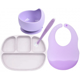 Набор силиконовой посуды 2Life 4 предмета Бежевый/Фиолетовый (vol-10717)