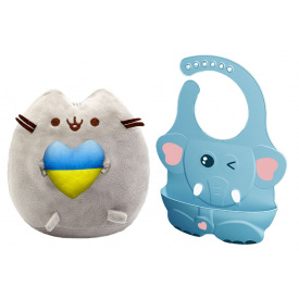 Комплект S&T М'яка іграшка Pusheen cat та слинявчик 4Д (vol-10577)