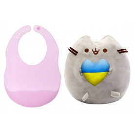 Комплект S&T М'яка іграшка Pusheen cat і силіконовий слинявчик (vol-10579)