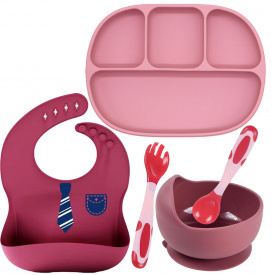 Набор силиконовой посуды 2Life тарелка D5 слюнявчик термочувствительные приборы и супница Y16 (vol-10355)