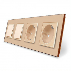 Двухклавишный выключатель (1-1) с двойной розеткой Livolo золотое стекло (VL-C7K1/K1/FCTC16A/FCTC16A-8AP)