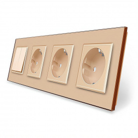 Двухклавишный выключатель с тройной розеткой Livolo золотое стекло (VL-C7K2/FCTC16A/FCTC16A/FCTC16A-8AP)