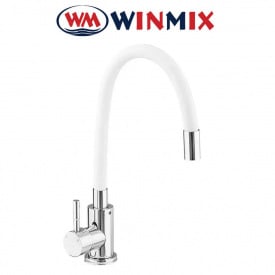 Змішувач для кухні Winmix White Sus-011 REFLECTOR CHROME рефлекторний білий гусак, Польща (нержавіюча сталь)
