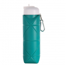 Складная бутылка силиконовая с карабином water bottle 600 мл Бирюзовый (Н051121)