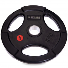 Блины (диски) обрезиненные Z-HIT Zelart TA-5160-10 51мм 10кг Черный