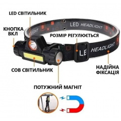 Налобный фонарь со встроенным магнитом BL-872-XPE+СOB Black MicroUSB Feel Fit Гуляйполе