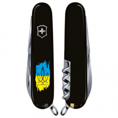 Складной нож Victorinox Huntsman Ukraine 91мм 15 функций Черный Трезубец фигурный на фоне флага (1.3713.3_T1026u) Львів