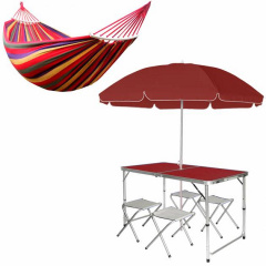 Комплект раскладной стол и 4 стула Easy Campi в чемодане Коричневый + зонт 1.8м + Гамак 190x150 см Красный Володарськ-Волинський