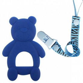 Силиконовый прорезыватель-игрушка и держатель 2Life Мишка Y10 Синий (v-11622)
