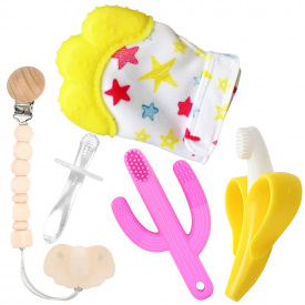 Набор силиконовых прорезывателей 2Life 5 предметов Желтый/Розовый (vol-10692)
