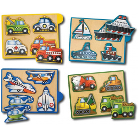 Дерев'яний пазл 4 в 1 у коробці Melissa&Doug "Машини" 12х4 елементів 12х16 см MD4791