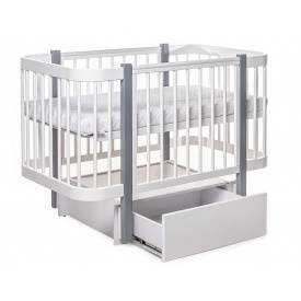 Ліжечко дерев'яне з ящиком Наталка Світанок 126,5 х 68 см White and Gray (149775)