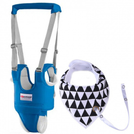 Набор 2Life детские вожжи-ходунки Синие и слюнявчик-нагрудник с держателем для соски Черно-белый (v-11698)