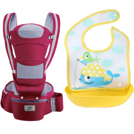 Хипсит эрго-рюкзак кенгуру переноска слюнявчик-трансформер Baby Carrier 20 кг 6 в 1 Бордовый (vol-9886)