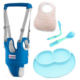 Набор детские вожжи-ходунки 2Life силиконовая тарелка и ложка-вилка (vol-1950)