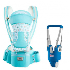 Хипсит Эрго-рюкзак кенгуру переноска Baby Carrier 6 в 1 Бирюзовый и Вожжи-ходунки с подкладками (vol-8973)