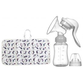 Ручной молокоотсос Purple Berry Rabbit 150 мл и Непромокаемая детская пеленка 60х35 см Белая с Рыбками (v-11675)