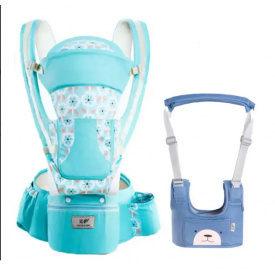 Хипсит Эрго-рюкзак кенгуру переноска Baby Carrier 6 в 1 Бирюзовый и Вожжи-ходунки с подкладками Синий мишка (vol-8985)
