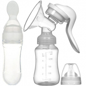 Ручной молокоотсос с соской Purple Berry Rabbit 150 мл и Бутылка-ложка для кормления 20 х 5 см Белый (v-11680)