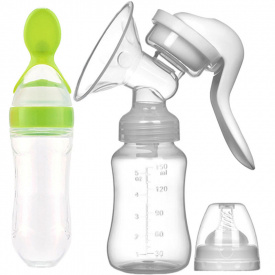 Ручной молокоотсос с соской Purple Berry Rabbit 150 мл Белый и Бутылка-ложка 20 х 5 см Зеленый (v-11682)
