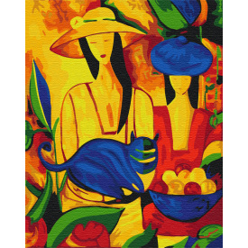 Картина за номерами BrushMe "Портрет жінок із котом" 40х50см BS51985