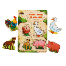 Дерев'яний пазл-вкладиш "Сім'я-свійські тварини-2" Ubumblebees ПСФ003 PSF003 більше-менше