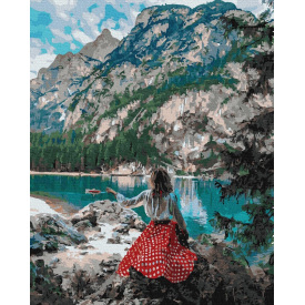Картина за номерами BrushMe "Мандрівниця біля озера" 40х50 см BS37569