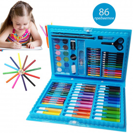 Дитячий набір для малювання No Brand ART set Rainbow комплект для дитячої творчості в кейсі 86 предметів Синій