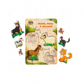 Дерев'яний пазл-вкладиш "Сім'я-домашні тварини" Ubumblebees ПСД077 PSD077 більше-менше