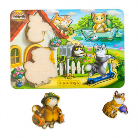 Дерев'яний пазл-вкладиш "Котики - 1" Ubumblebees ПСД140 PSD140 з будиночком