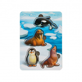 Дерев'яний пазл-вкладиш "Тварини Арктики та Антарктики" Ubumblebees ПСФ061 PSF061 фон із підказкою