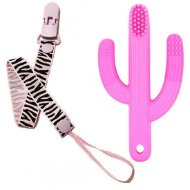 Силиконовый прорезыватель для зубов 2Life Кактус Розовый с держателем Розовый (vol-10342)