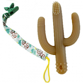 Комплект прорезыватель для зубов 2Life Кактус Коричневый и держатель Синий (vol-10335)