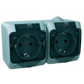 Розетка двойная с заземлением серая Cedar Plus