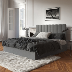 Двоспальне ліжко подіум Бакарді Sentenzo стильне в м'якій оббивці та декоративним наголов'ям 140х200