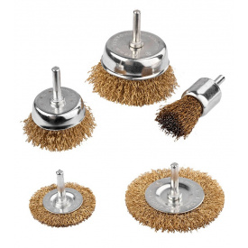 Щітки із латунованого рифленого дроту зі стрижнем 5 шт (торц. 25/50/75 мм диск. 50/75 мм) MASTERTOOL GM (19-9501)