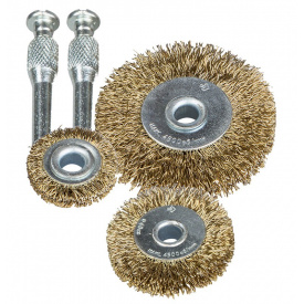 Щітки з латунованого рифленого дроту 3 шт (диск. 50/63/75 мм + стерж.1/4) MASTERTOOL GM (19-9301)