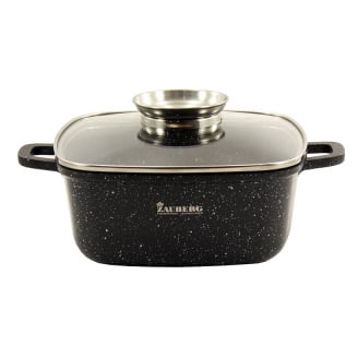 Каструля алюмінієва з мармуровим покриттям зі скляною кришкою Zauberg ZB-1220-BL