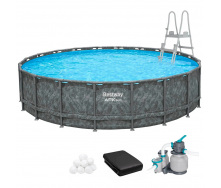 Bestway Каркасний басейн Bestway Grey 561JZ (671х132 см) з піщаним фільтром, тентом та драбиною